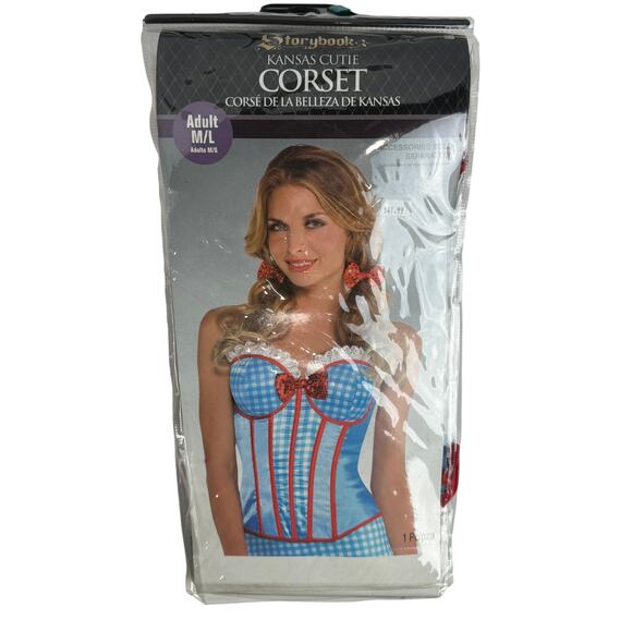 Kansas Cutie Adult Corset Bustier Costume Blue/Red M/L NWT - Picture 3 of 8